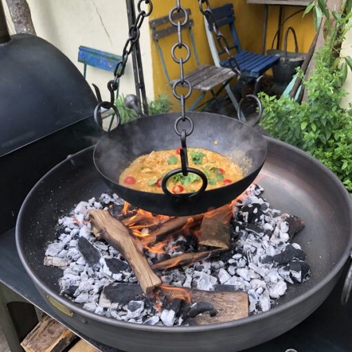 Outdoor Kitchen Fire Pit with Cooking Bowl of Curry Firepits